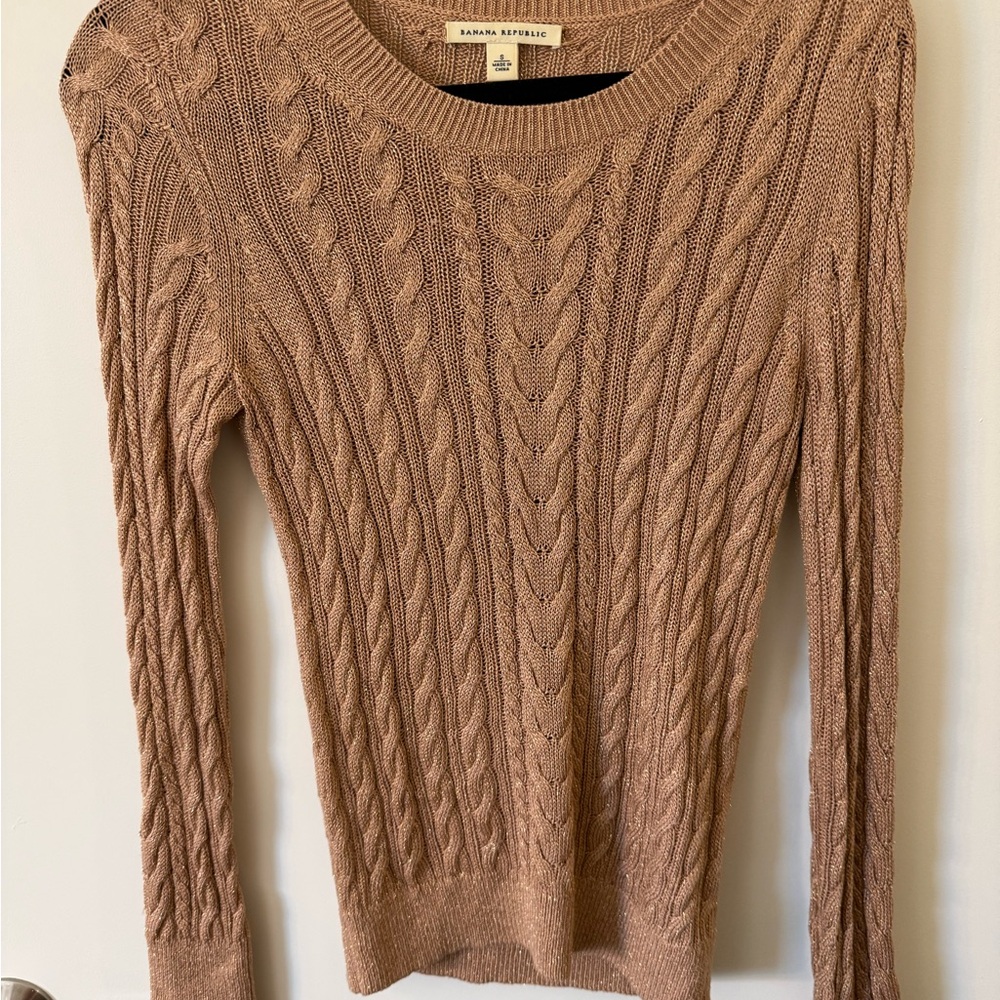 Banana Republic Women's Gold Cable Knit Sweater with Gold Reflective Thread